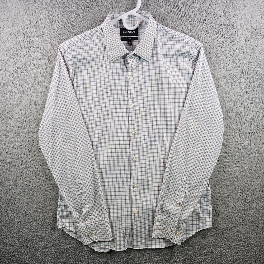 Bonobos Dress Shirt Men Large Slim Fit Button Up Long Sleeve Whtie Plaid
